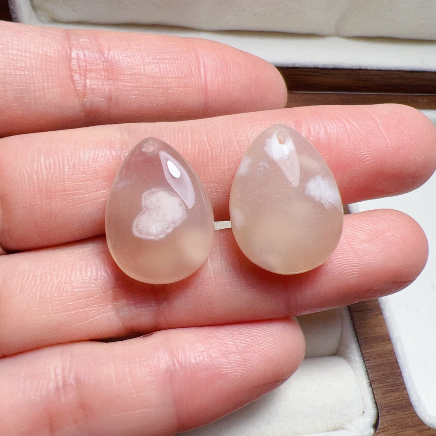 2 Pcs Beautiful Cherry Blossom Agate Water-Drop Pendants | Sakura Agate Jewelry Findings For Diy Projects