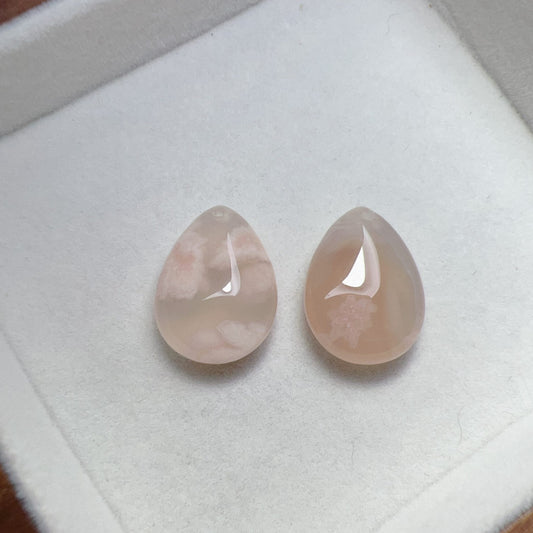 2 Pcs Beautiful Cherry Blossom Agate Water-Drop Charm Pendants | Sakura Agate Jewelry Findings For Diy Projects
