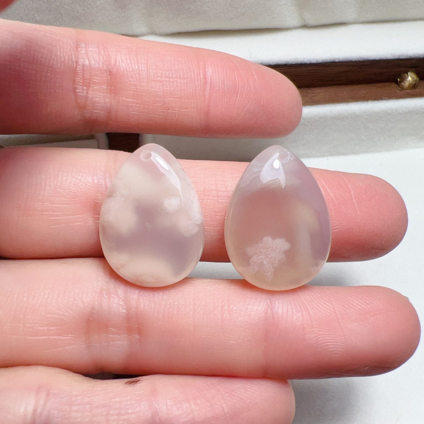 2 Pcs Beautiful Cherry Blossom Agate Water-Drop Charm Pendants | Sakura Agate Jewelry Findings For Diy Projects