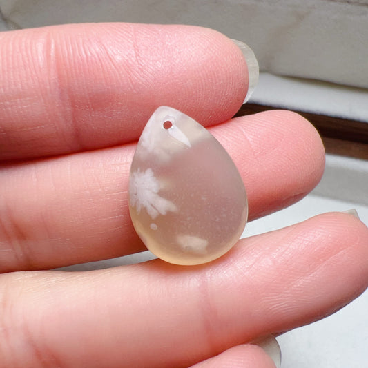 1 Pcs Beautiful Cherry Blossom Agate Water-Drop Charm Pendants | Sakura Agate Jewelry Findings For Diy Projects