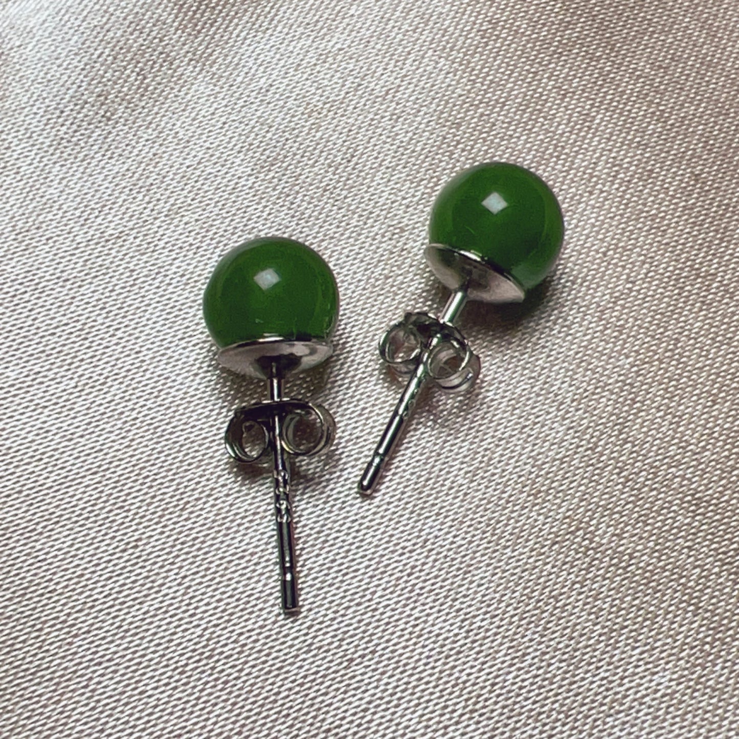 Genuine Nephrite Jade Stud Earrings | Handmade With 18K White Gold Plated 925 Sterling Silver | Elegant Jewelry For Everyday Wear