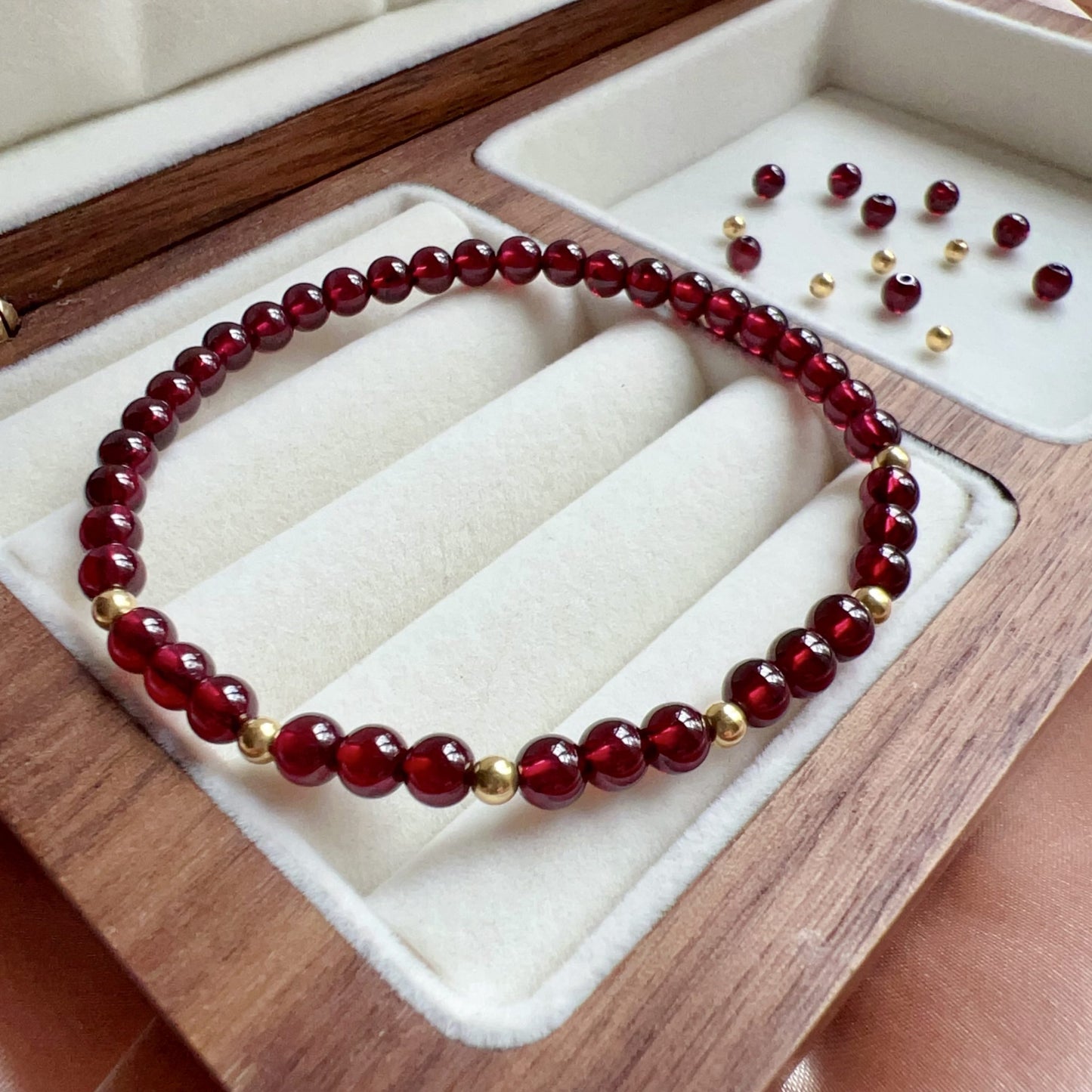2025 Lucky Bracelet Red Garnet With 18K Yellow Gold | Grounding Healing Crystal