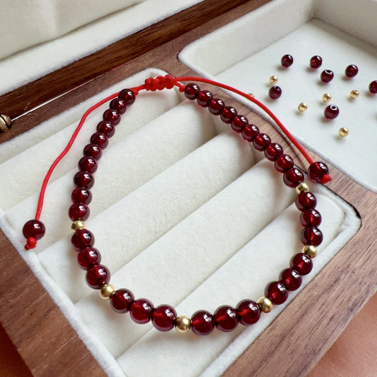 2025 Lucky Bracelet Red Garnet With 18K Yellow Gold | Grounding Healing Crystal