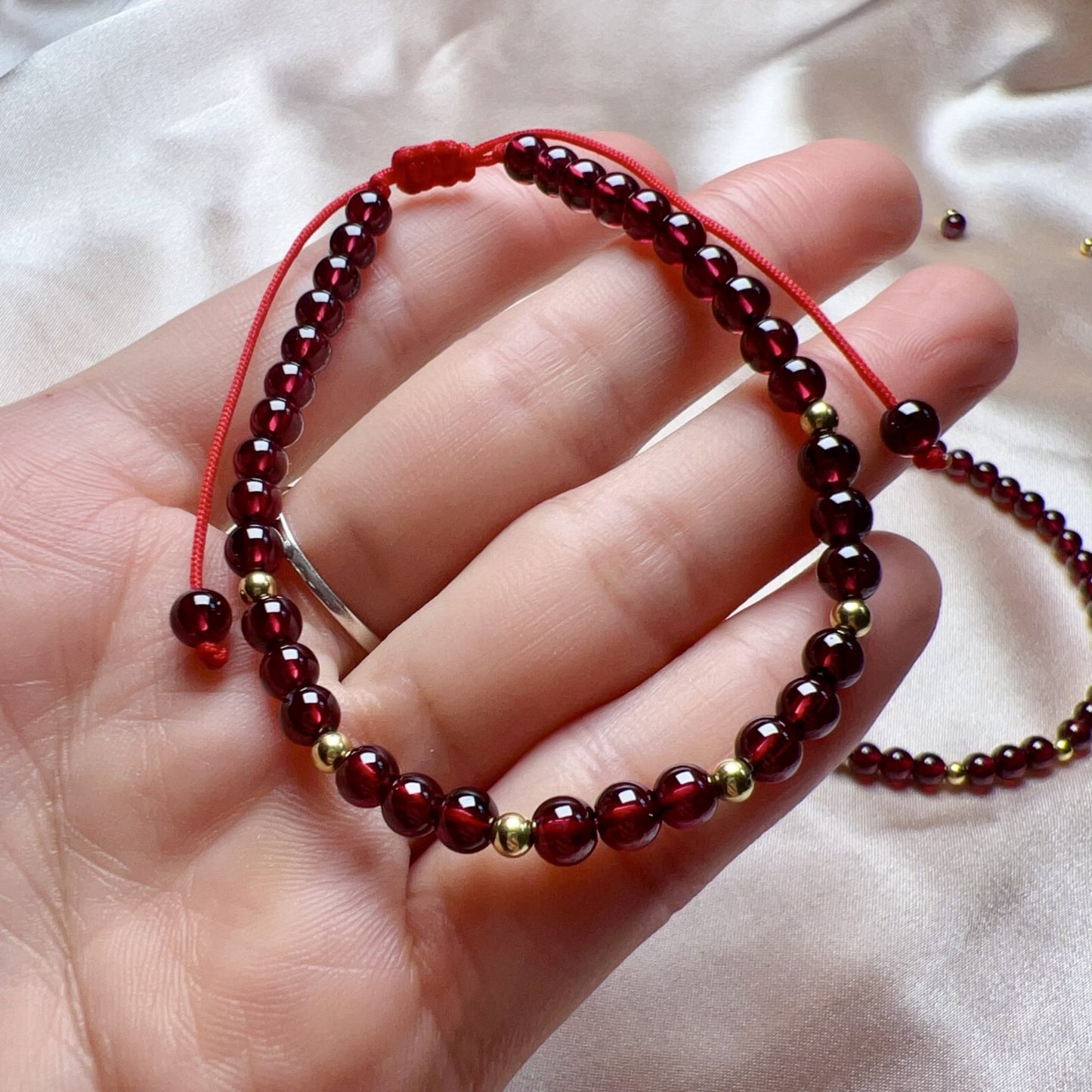 2025 Lucky Bracelet Red Garnet With 18K Yellow Gold | Grounding Healing Crystal