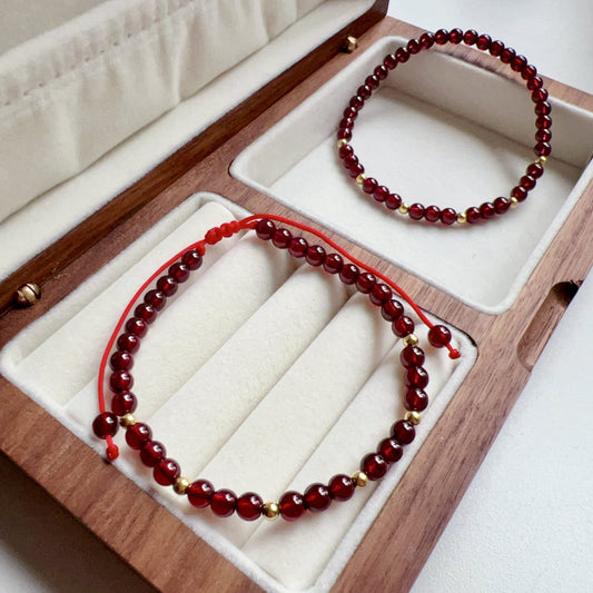 2025 Lucky Bracelet Red Garnet With 18K Yellow Gold | Grounding Healing Crystal