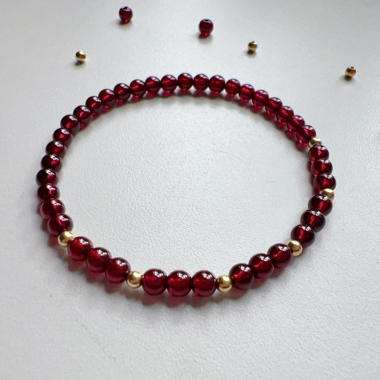2025 Lucky Bracelet Red Garnet With 18K Yellow Gold | Grounding Healing Crystal