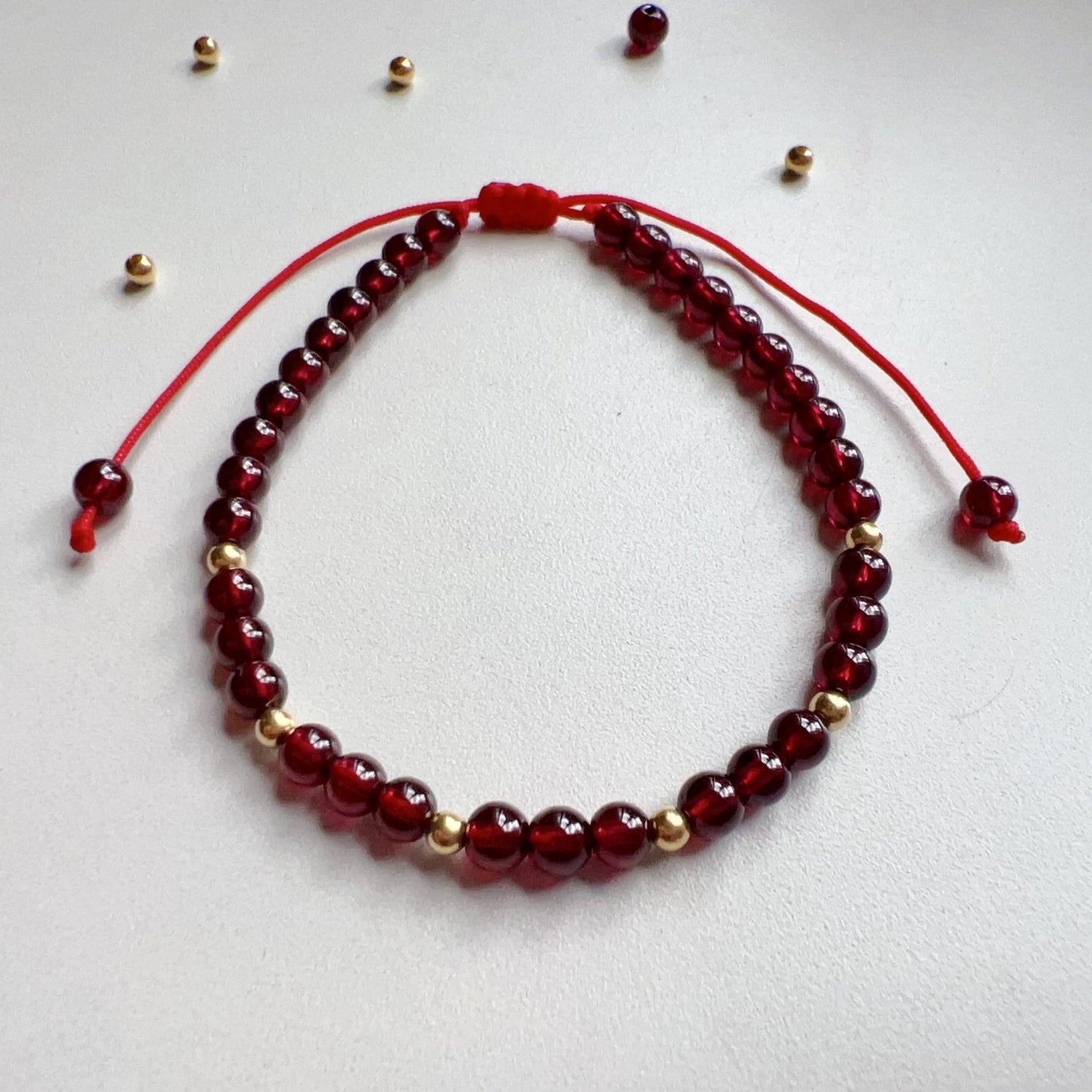 2025 Lucky Bracelet Red Garnet With 18K Yellow Gold | Grounding Healing Crystal