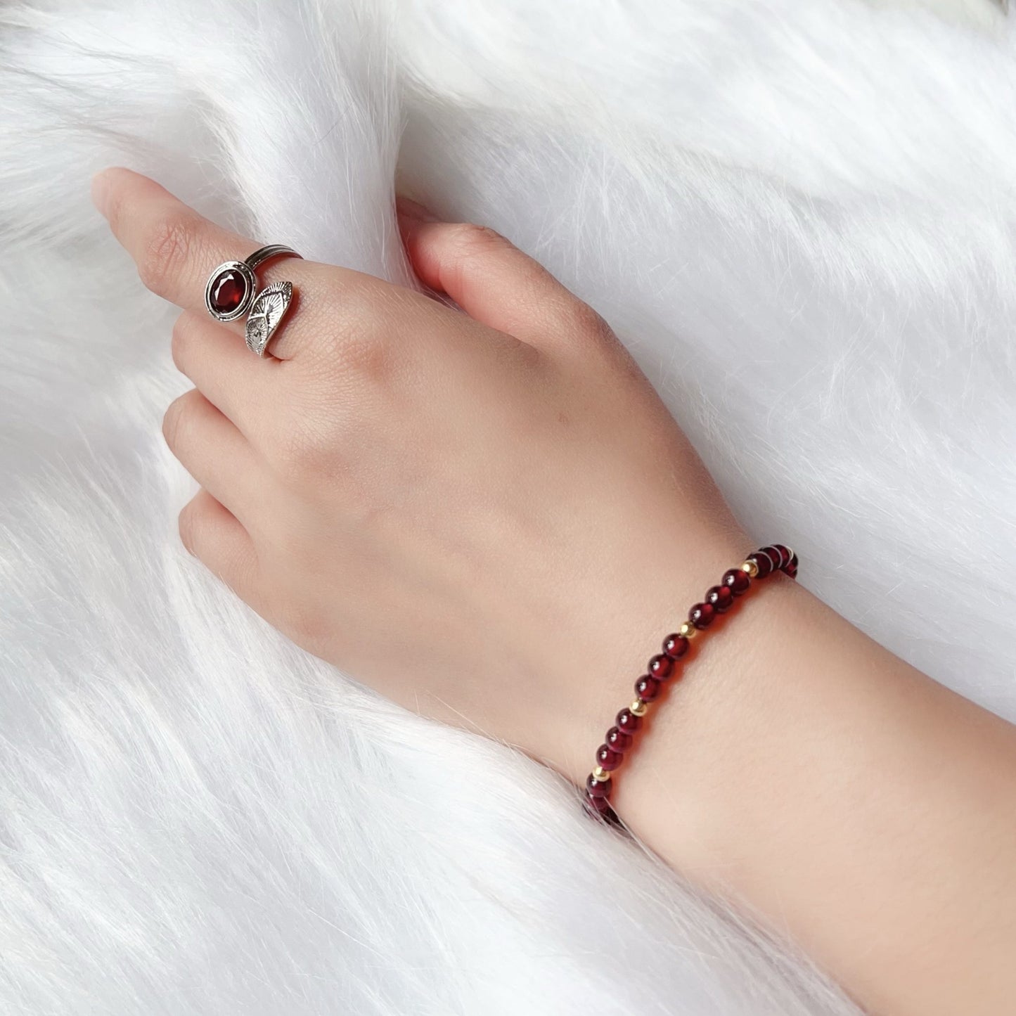2025 Lucky Bracelet Red Garnet With 18K Yellow Gold | Grounding Healing Crystal