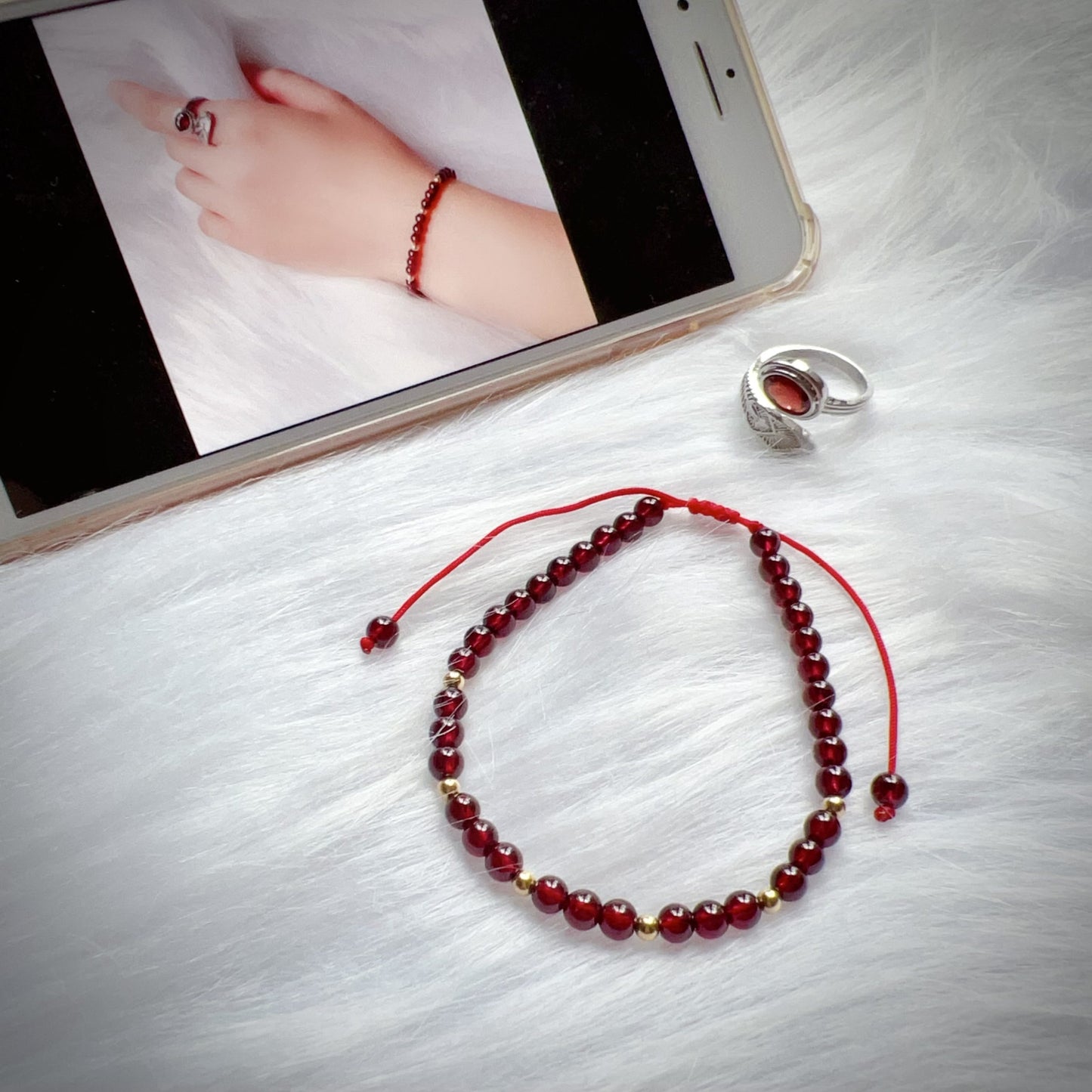 2025 Lucky Bracelet Red Garnet With 18K Yellow Gold | Grounding Healing Crystal