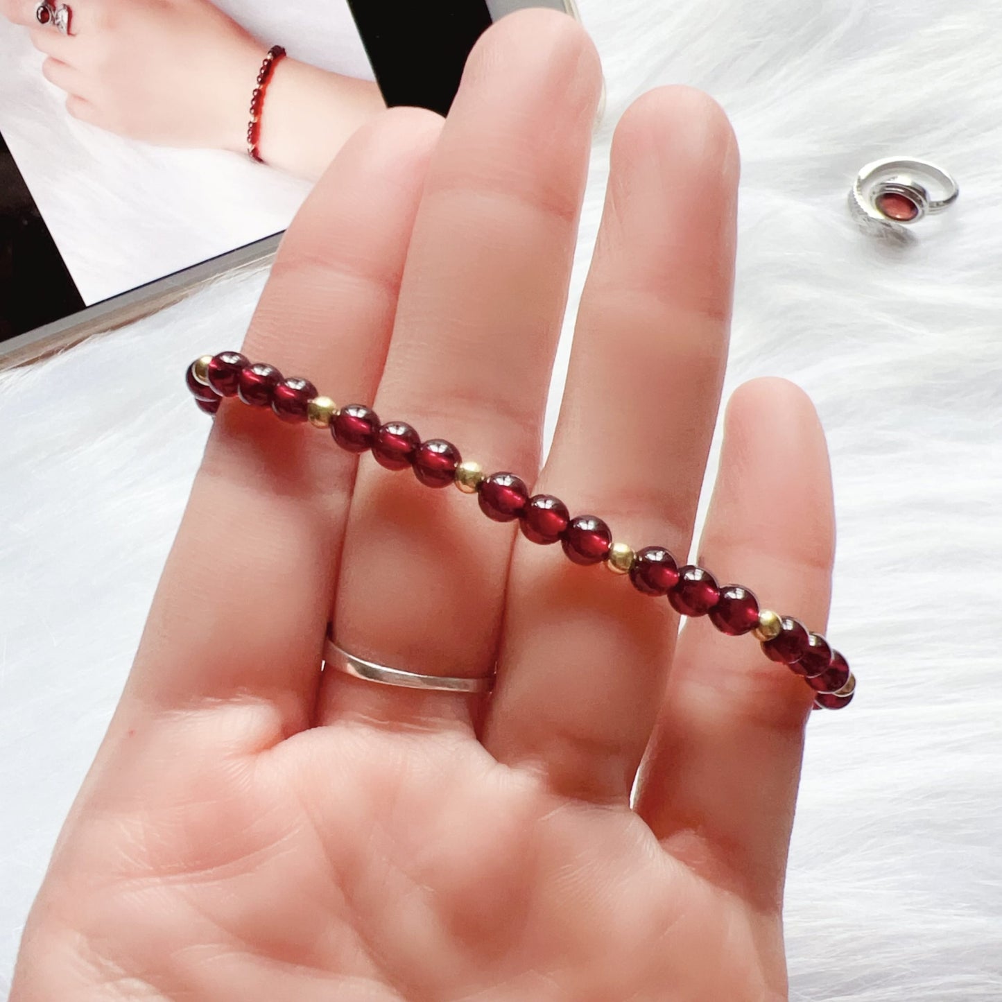2025 Lucky Bracelet Red Garnet With 18K Yellow Gold | Grounding Healing Crystal