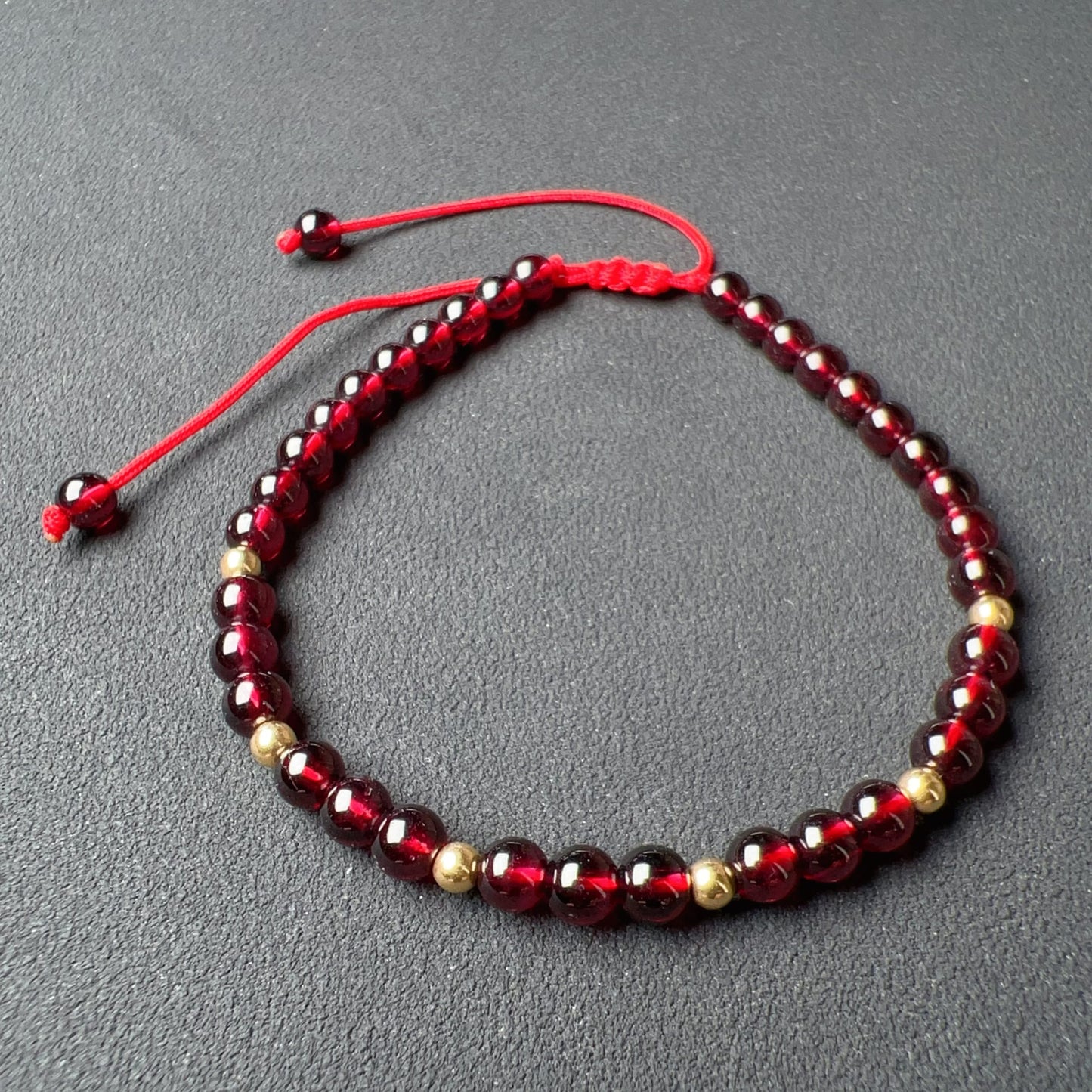 2025 Lucky Bracelet Red Garnet With 18K Yellow Gold | Grounding Healing Crystal
