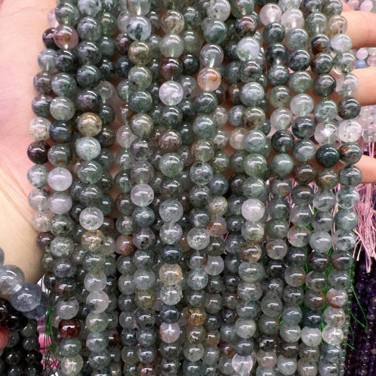 8Mm Natural Assorted Phantom Quartz Round Bead Strands For Diy Jewelry Project