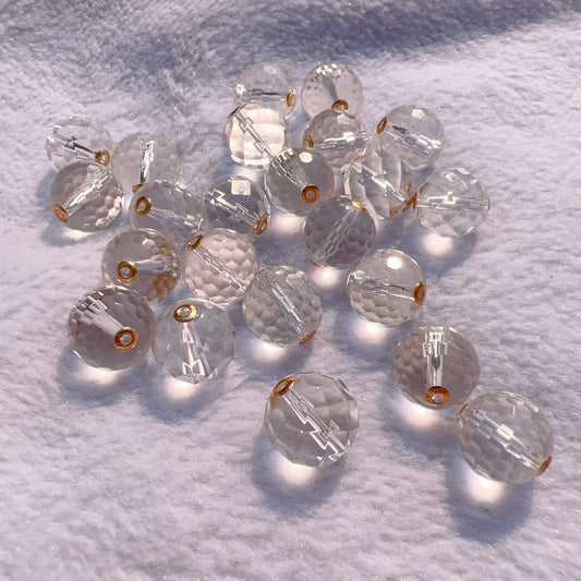 12Mm Natural Faceted Clear Quartz Bead Charms With 18K Yellow Gold Spacers For Diy Jewelry Project
