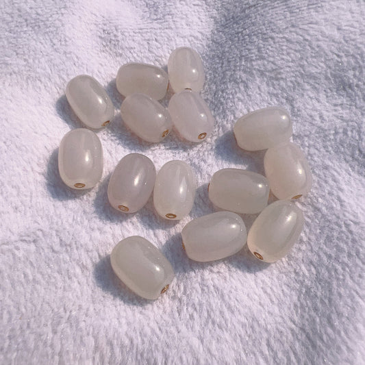 Natural White Chalcedony Barrel Beads Charms With 18K Yellow Gold Spacers Diy Jewelry Project