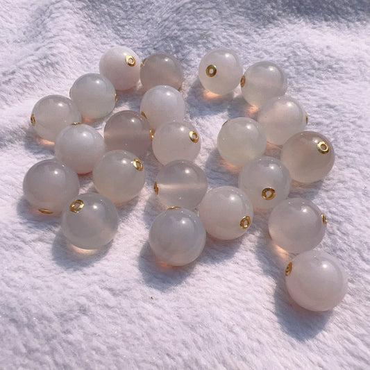 14Mm Natural White Chalcedony Round Bead With 18K Yellow Gold Spacers For Diy Jewelry Project